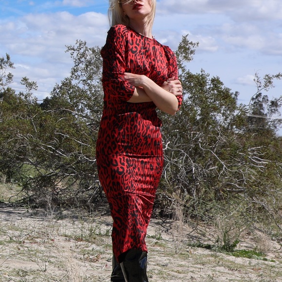 red leopard midi dress
